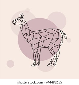 Lama side view. Geometric style. Wild animal. Vector illustration.