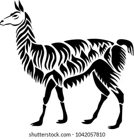 Lama. Stencil for laser cutting. Vector animal isolated on white background. Black and white logo, sign, emblem, symbol. Stamp. Simple illustration. Sketch. Die cut. Laser cut template.