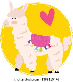 Lama,  vector illustration on blue circle background