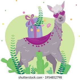 the lama walks in nature