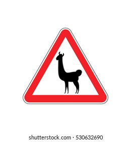 Lama Warning sign red. llama Hazard attention symbol. Danger road sign triangle animal
