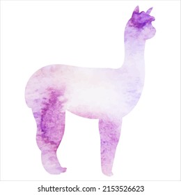 lama watercolor silhouette, on white background, isolated, vector