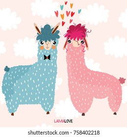 Lamalove - tarjeta encantadora con Llamas lindas.