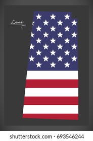 Lamar county map of Alabama USA with American national flag illustration