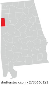 Lamar County on Alabama State Map Editable Vector