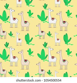 lamas Cactus patterns seamless