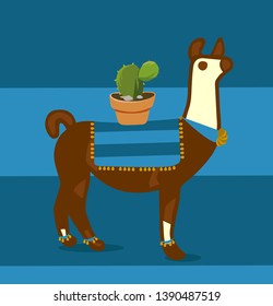 Lamas, hand drawn backdrop. Colorful seamless pattern with animals and cacti. Decorative cute wallpaper, good for printing. Overlapping background vector, happy alpacas. Llama - Vetorial