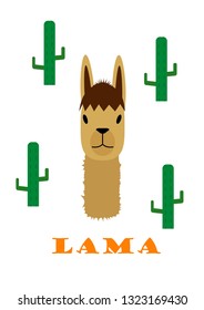 Lama's head. Green cactuses at the background.