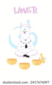 Lamaste, cute llama meditating, print for your t-shirt print design, yoga studio, notepad