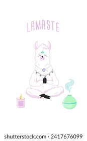 Lamaste, cute llama meditating, print for your t-shirt print design, yoga studio, notepad