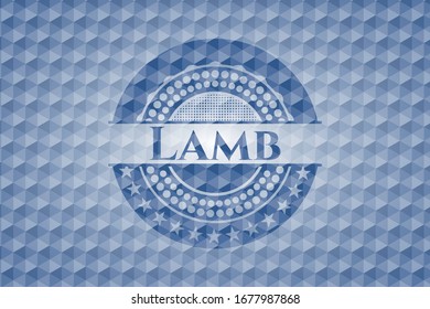Lamb blue badge with geometric background. Vector Illustration. Detailed.