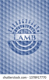 Lamb blue emblem with geometric background.