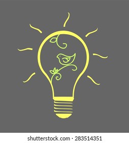 Lamb bulb with bird inside it. Floral design. Vector