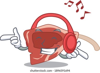 Lamb chop Cartoon design concept listening music on headphone. Vector illustration