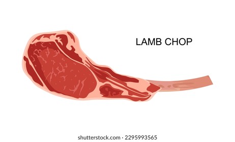 Lammhacken in flacher Abbildung. Fleischerzeugnis einzeln auf weißem Hintergrund. Stückchen von Hackellamm mit Knochen. Vektorgrafik