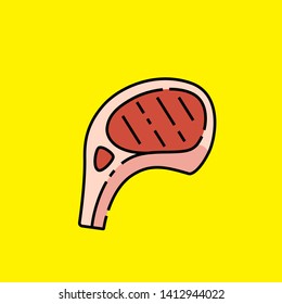 Lamb chop icon. Prime cut red meat symbol isolated on yellow background. Mutton barbecue. Vector illustration.