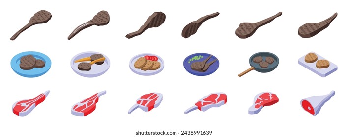 Lamb chop icons set isometric vector. Meat product. Ingredient meal fillet