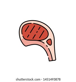 Lamb Chop Line Icon. Red Meat Symbol. Mutton Sign. Vector Illustration.