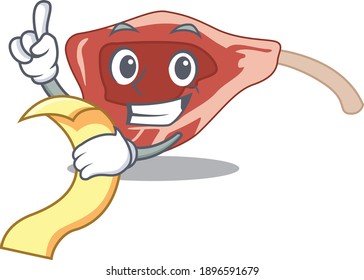 Lamb chop mascot character style with a menu on his hand. Vector illustration