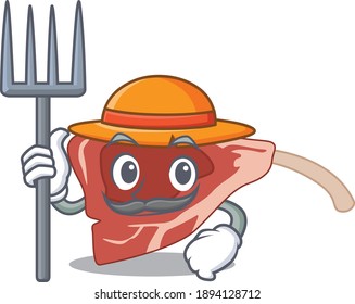 Lamb chop mascot design working as a Farmer wearing a hat. Vector illustration