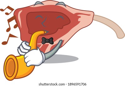Lamb chop musician of cartoon design playing a trumpet. Vector illustration