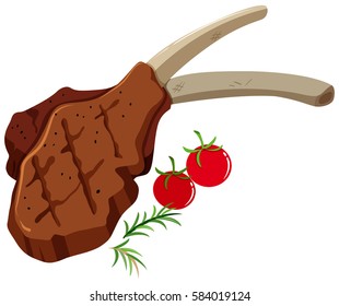 Lamb chop and tomatoes on white illustration