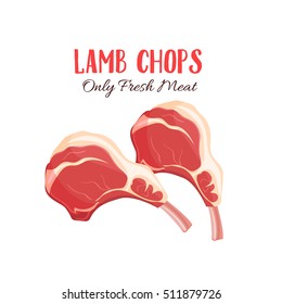 Lamb chop vector illustration in cartoon style. Meat product design.