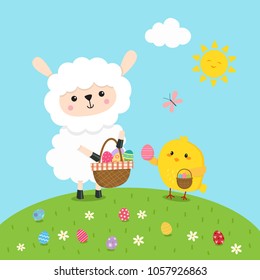 Lamb collecting Easter Eggs