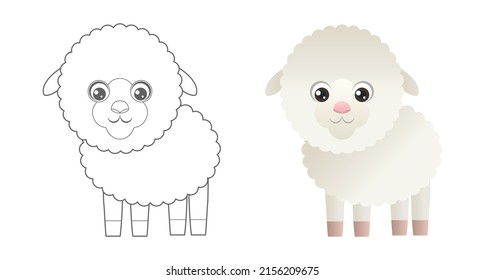 Lamm-Färberseite. Cute Farmtiere färben Buch für Kinder. Cartoon-Vektorgrafik umrissene Kleintiere.