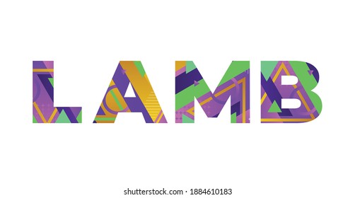 Lamb Concept Retro Colorful Word Art Illustration