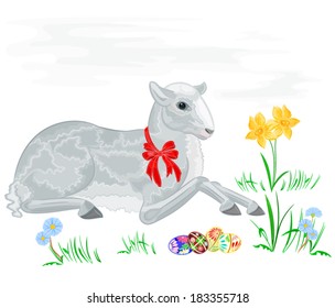 Lamb and daffodil vector illustration