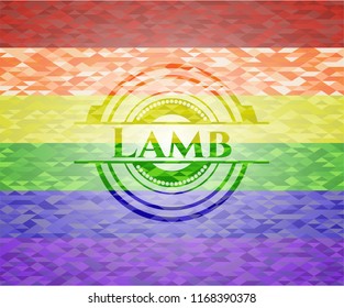 Lamb emblem on mosaic background with the colors of the LGBT flag