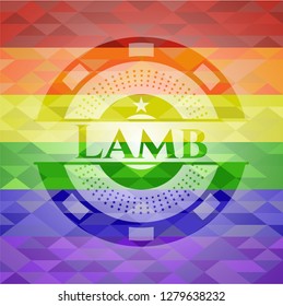 Lamb emblem on mosaic background with the colors of the LGBT flag