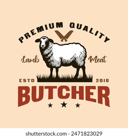 Lamb farm sheep meat butchery shop vintage logo