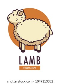 Lamb fresh meat promotional emblem with fluffy sheep