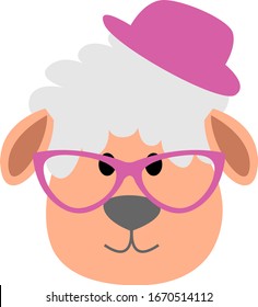 Lamb with glasses, illustration, vector on white background.