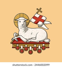 Lamb of God Agnus Dei on the Book with Seven Seals Colored Vector Illustration