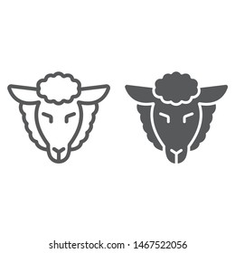 Lamb of god line and glyph icon, jewish and animal, sheep sign, vector graphics, a linear pattern on a white background, eps 10.