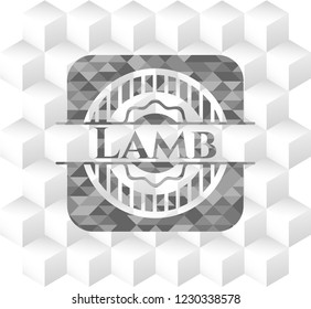 Lamb grey badge with geometric cube white background
