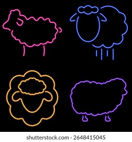 lamb group of neon icons, vector illustration on black background.