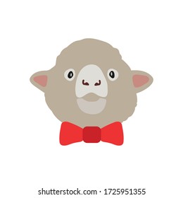 lamb head in a red bow-tie on a white background, doodle vector illustration,