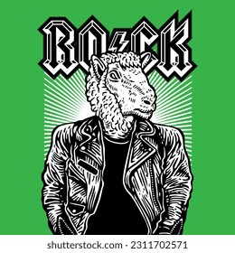 Lamb Head Rocker Rockstar Leather Jacket Vector Illustration