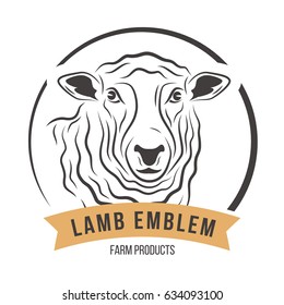 Lamb head silhouette emblem logo label. Vector illustration.