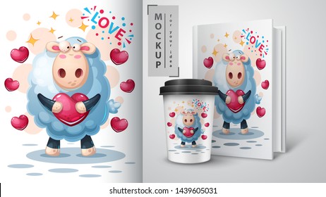 Cordero con corazón - maqueta para su idea. Vector EPS 10