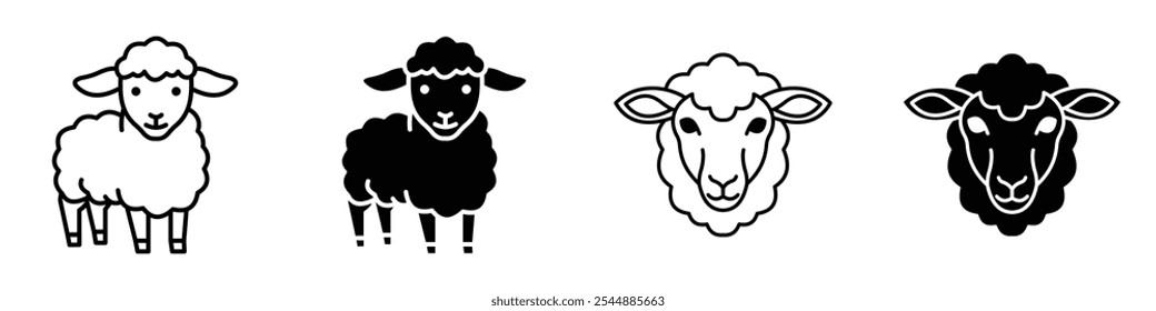 Lamb icon collection in black and white filled and solid vector style.