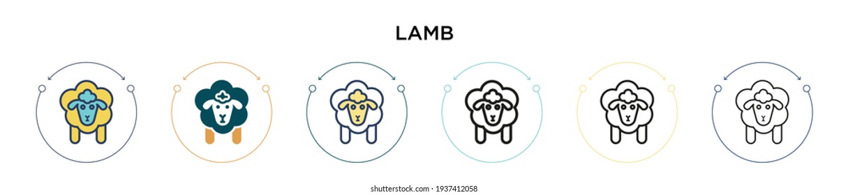 Lamb icon in filled, thin line, outline and stroke style. Vector illustration of two colored and black lamb vector icons designs can be used for mobile, ui, web