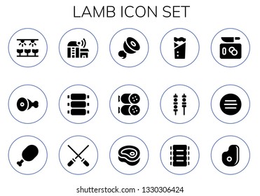 lamb icon set. 15 filled lamb icons.  Collection Of - Farm, Meat, Ribs, Salami, Kebab, Skewers, Chop