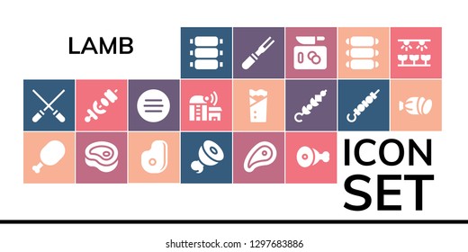  lamb icon set. 19 filled lamb icons. Simple modern icons about  - Ribs, Skewers, Meat, Skewer, Farm, Kebab, Salami, Chop