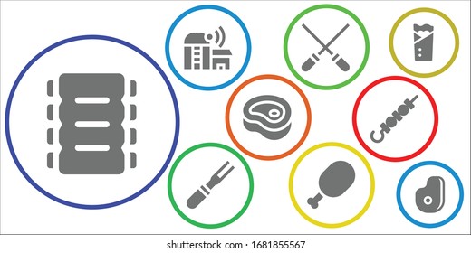 conjunto de iconos de cordero. 9 iconos de cordero rellenos.  Iconos modernos sencillos, como: Costillas, Granja, Espuelas, Carne, Albañil, Kebab