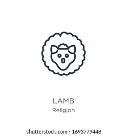 Lamb icon. Thin linear lamb outline icon isolated on white background from religion collection. Line vector sign, symbol for web and mobile